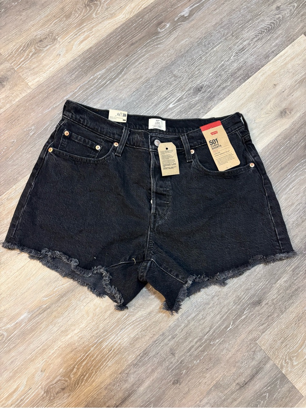 Levi's Black Frayed-Hem Denim Cutoff Shorts